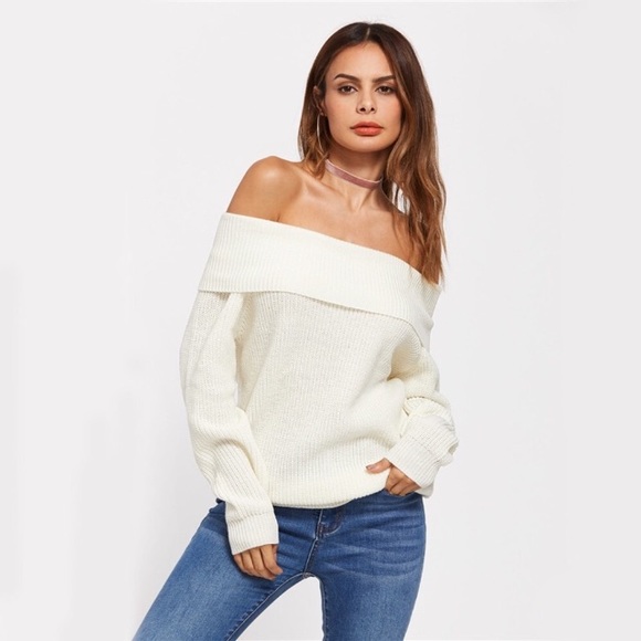 Chunky Knit Cowl Neck Slouchy Off Shoulder Sweater - Picture 2 of 8